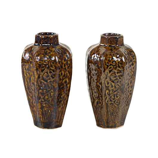 wazony Zestaw brązowych wazonów ceramicznych, duński design, lata 60, Dania