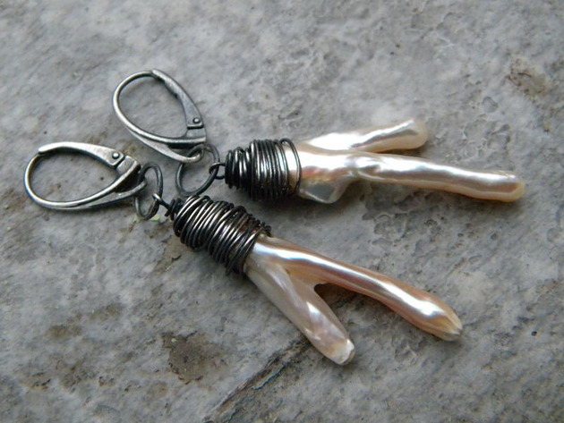 kolczyki wire wrapping Korzonkoróżki  - kolczyki