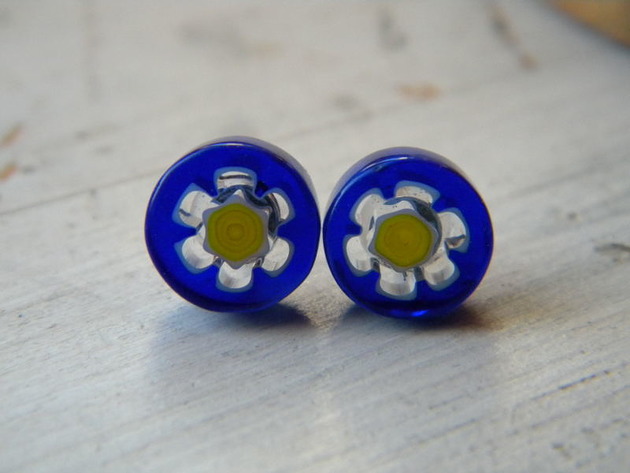kolczyki wire wrapping żółte środki  - sztyfty