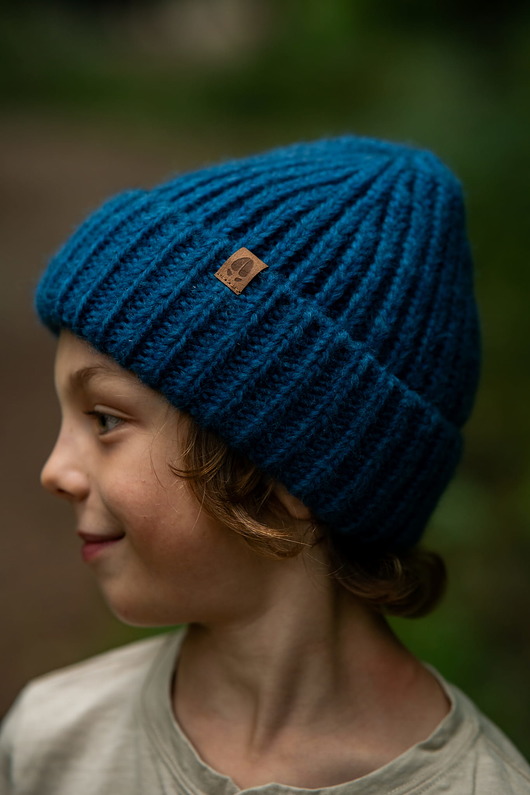 czapki dziecięce SÓWKA - puchata naturalna czapka dla dzieci niebieski