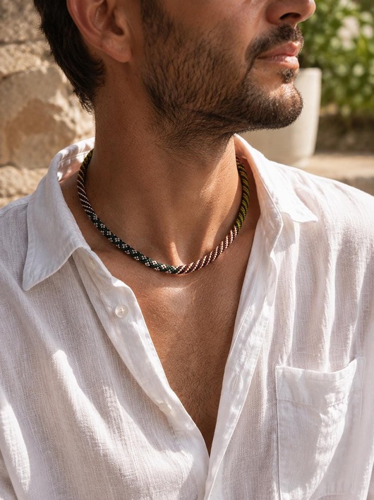 biżuteria męska Męski Naszyjnik ze Szklanych Koralików