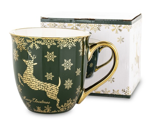 dekoracje świąteczne Kubek porcelanowy 11x15x11,5 cm IRMINA 560 ml zielony
