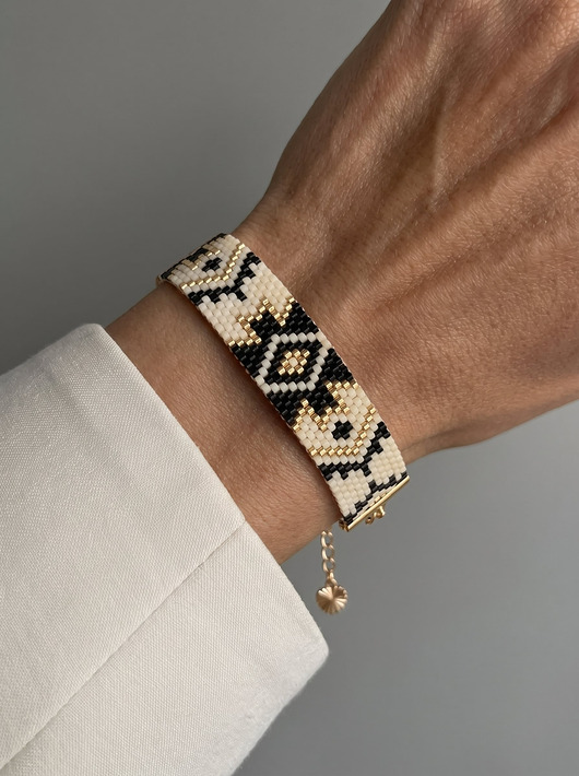 bransoletki ze szkła Evil eye - złota bransoletka z koralików Miyuki - ornamental