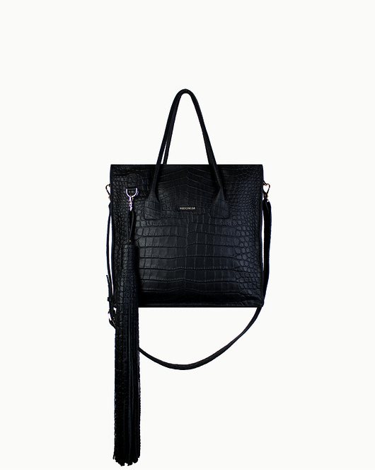 torby na ramię Shopper "Basic tassel" czarny krokodyl