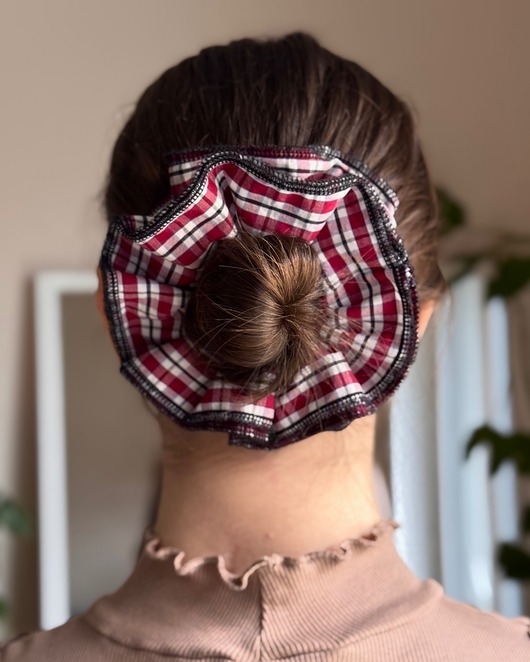 gumki do włosów Scrunchie Falbana Kratka