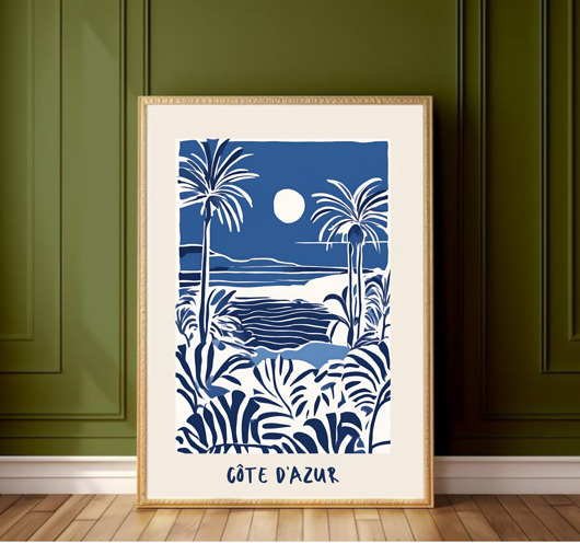 grafiki i ilustracje PLAKAT Lazurowe Wybrzeże niebieski dekoracyjny