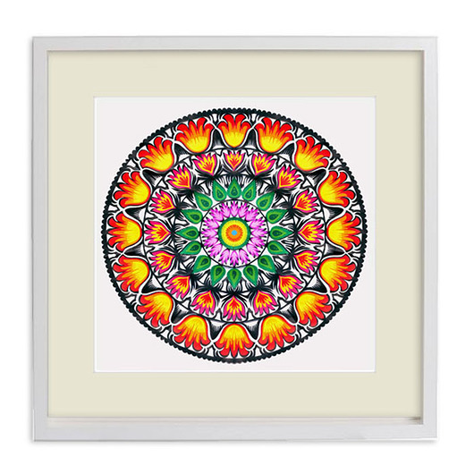 Słonecznik_MANDALA (framed Art Paper-Cut-Out) na ludowo