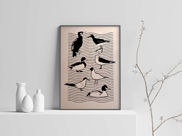 "Ptaki wiślane", sitodruk (serigrafia) 35x50 cm Warsaw Birds