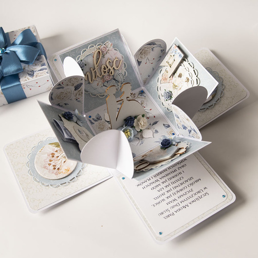 kartki scrapbooking Pamiątka ślubu, exploding box, kartka 3d na wesele