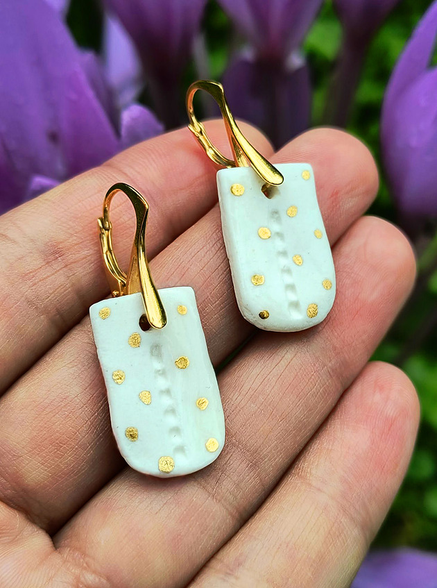 kolczyki pozłacane Kolczyki Kropki srebro pozłacane, porcelana