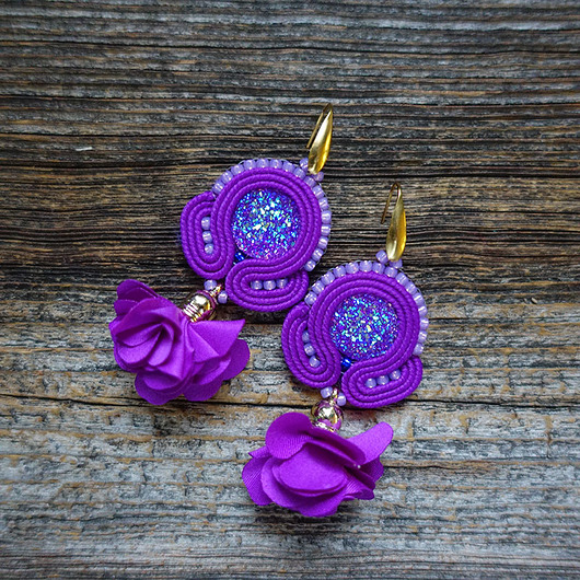 kolczyki soutache Fioletowe kolczyki soutache