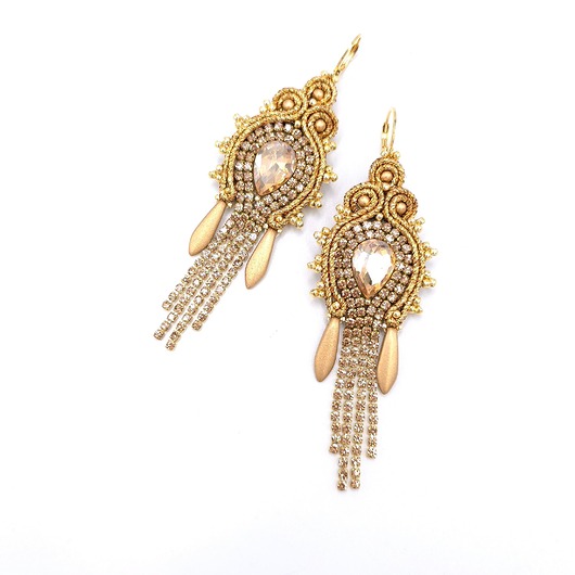 kolczyki soutache Joy kolczyki sutasz złote wieczorowe błyszczące z cyrkoniami