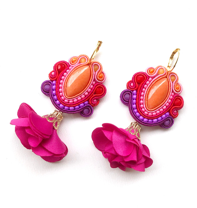 kolczyki soutache Sutaszowe kolczyki VAUCLUSE z kwiatami