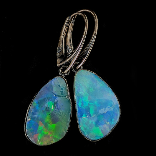 kolczyki srebrne Kolczyki srebrne Opale z tęczowym blaskiem