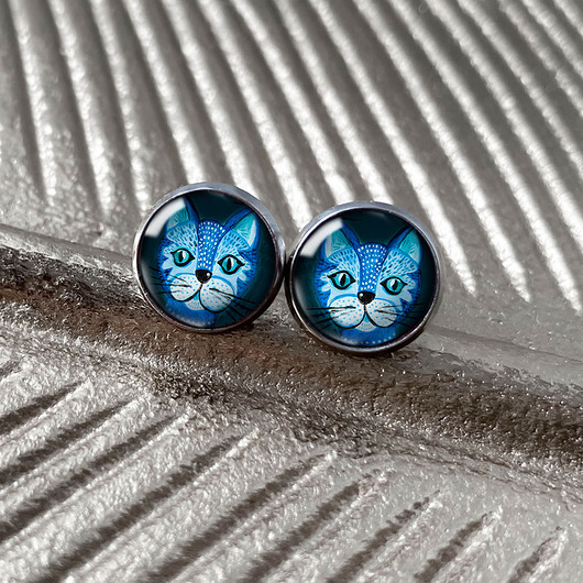 kolczyki szklane Blue cat kolczyki wkrętki dla dziewczynki
