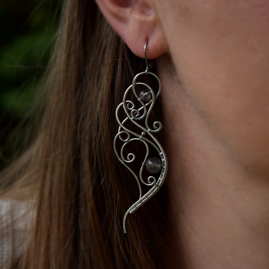 kolczyki wire wrapping Długie kolczyki labradoryt wire wrapping