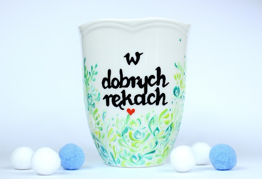 Kubek "W dobrych rękach" seledynowy 350 ml  Ceramika Ciepliki