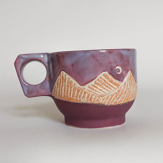 filiżanki Porcelanowa Lila Fioletowa Filiżanka Boho Góry i Księżyc
