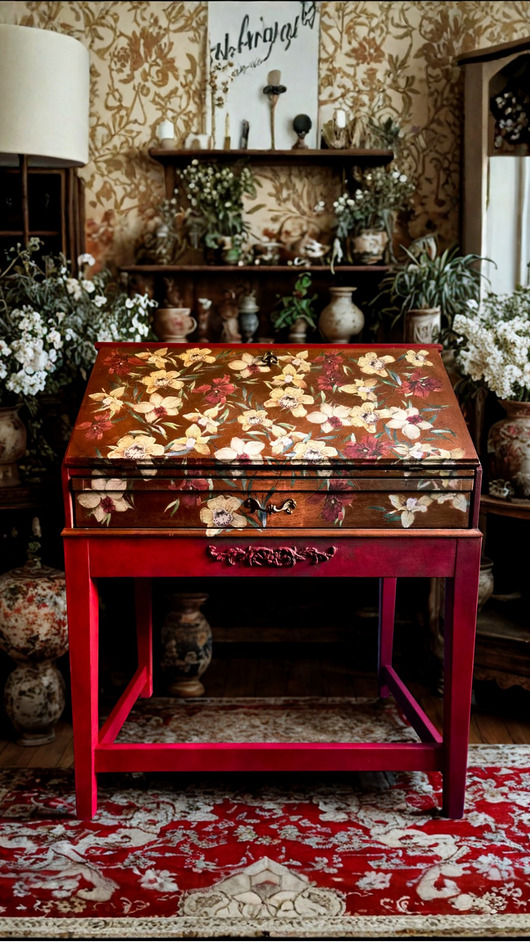 biurka Malowany drewniany sekretarzyk