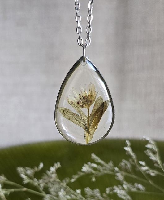 wisiory Wieczne kwiaty srebrny wisiorek prawdziwe kwiaty dziki kwiat łezka łza