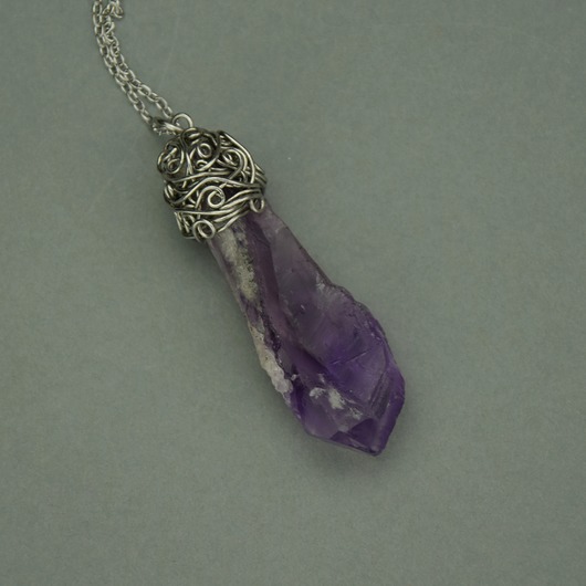 wisiory Wisiorek talizman duży surowy ametyst wire wrapping
