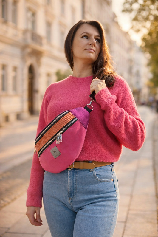 saszetka nerka Nerka XL z weluru i sztruksu w odcieniach różu Ibiza