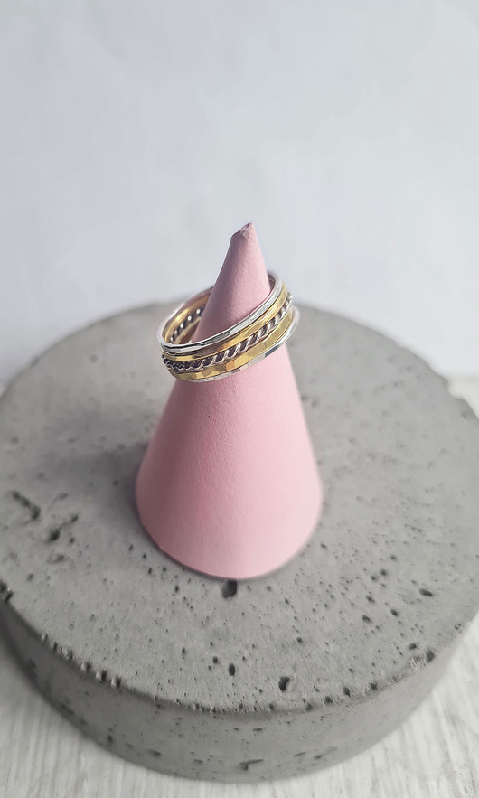 obrączki Rozmiar 15: komplet 5 obrączek mix srebro mosiądz