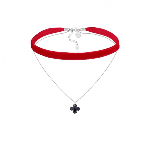 Czerwony aksamitny choker z krzyżem SOTHO