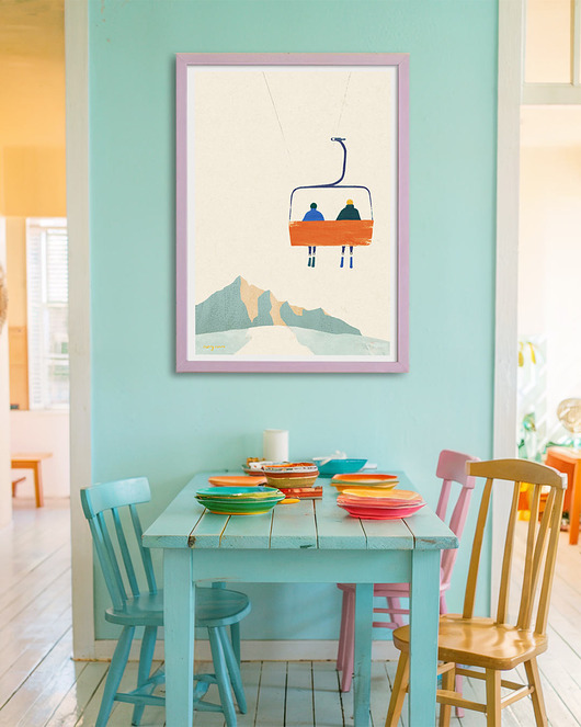 plakaty Narty w górach - wyciąg narciarski - plakat fine art