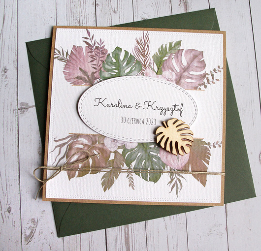 zaproszenia i kartki na ślub Kartka ślubna, PERSONALIZACJA : monstera BOHO