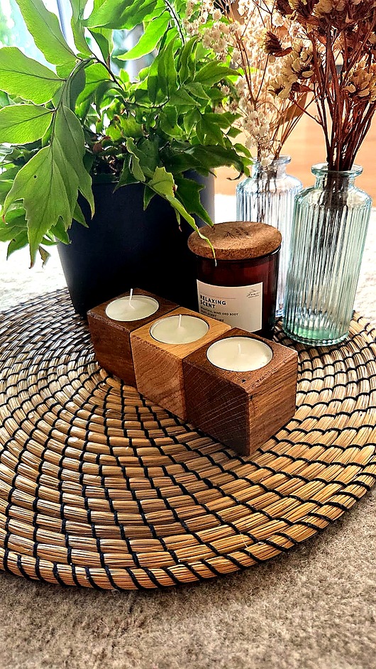 świeczniki i świece Zestaw 3 świeczników drewnianych z litego dębu na tealight