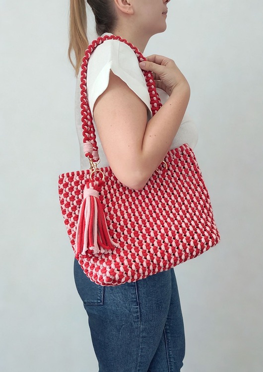 torby na ramię Makramowa torba shopper w czerwieni i różu