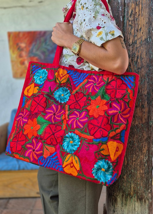 torby na ramię Torba haftowana Arriaga Czerwona duża pojemna