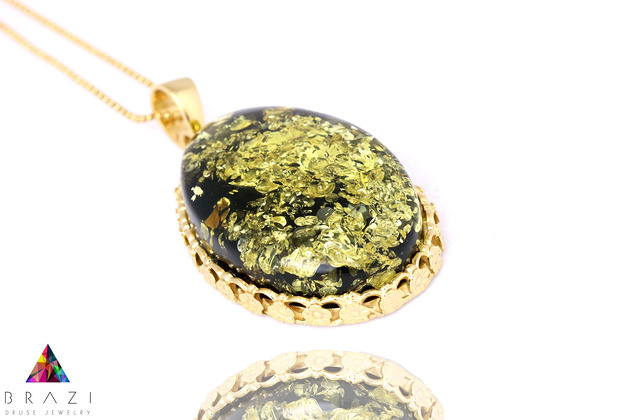 Colare Bursztyn Królewski Zielony złoto Brazi Druse Jewelry