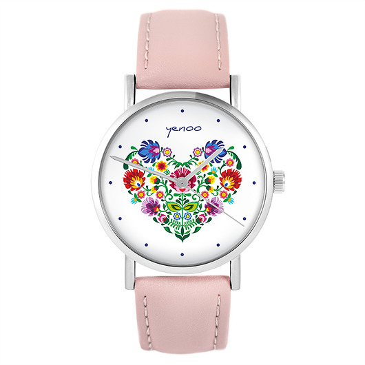 zegarki damskie Zegarek - Folkowe serce - pudrowy róż