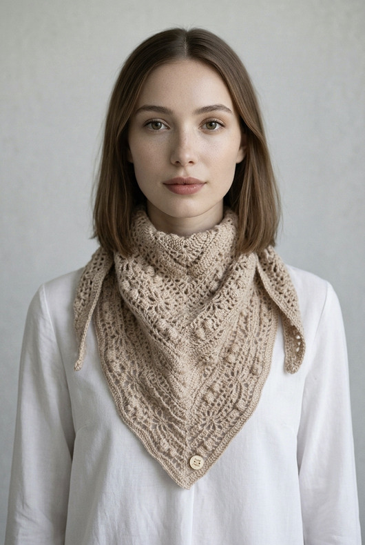 apaszki Ciepła apaszka handmade Daisy Chain różowy beż chusta z merino