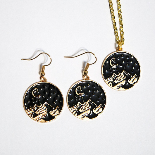 komplet biżuterii Komplet - Góry nocą - kolczyki i naszyjnik