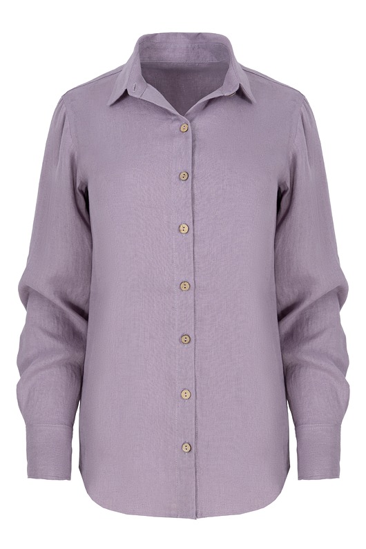 koszule damskie  Lniana koszula damska - liliowa