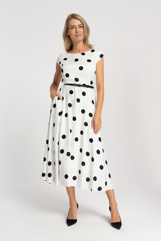 sukienki midi damskie BONA - biała sukienka w retro grochy