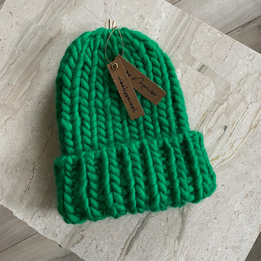 czapki damskie Czapka chunky szmaragdowa zieleń / handmade