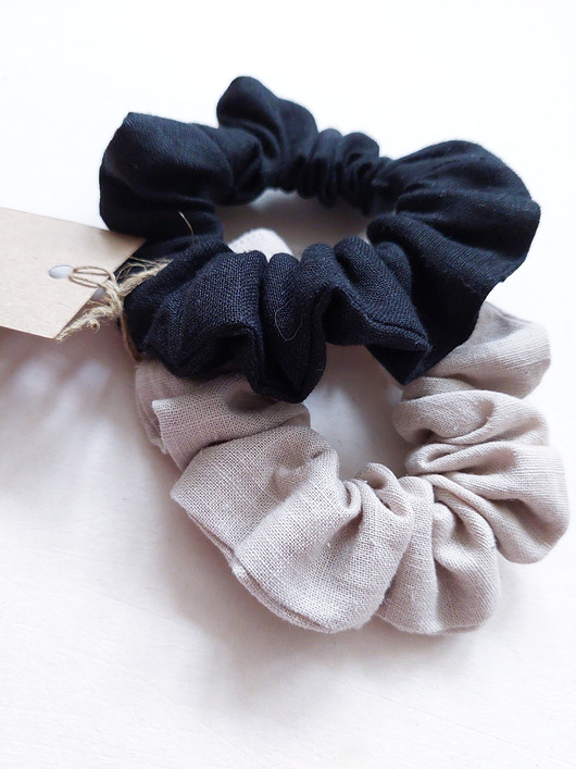 gumki do włosów 100% len, zestaw 2 scrunchie