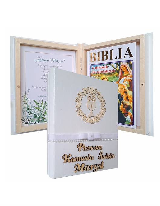 komunia - pozostałe Pamiątka Pierwszej Komunii  Świętej, Biblia,Perełki