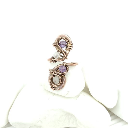 pierścionki - różne Ametyst  różowy kwarc pierścionek z  miedzi