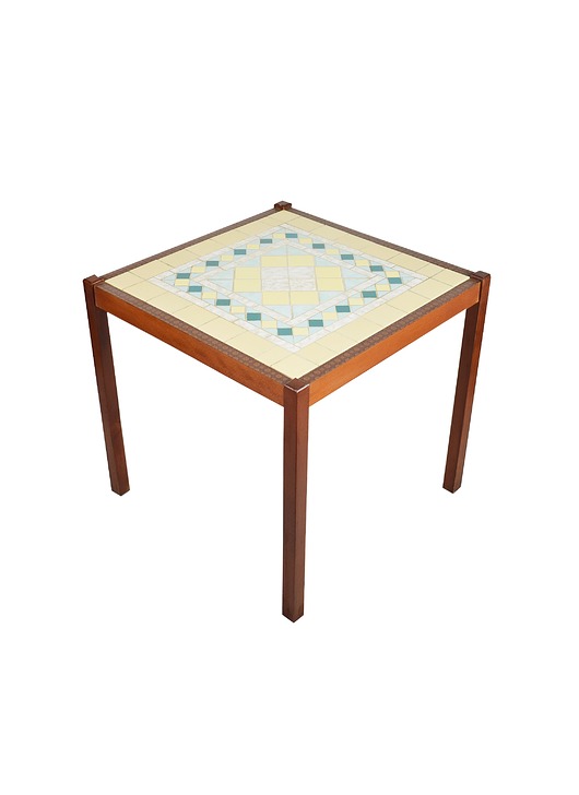 stoliki kawowe Stolik  drewniany z mozaiką z lat 70.