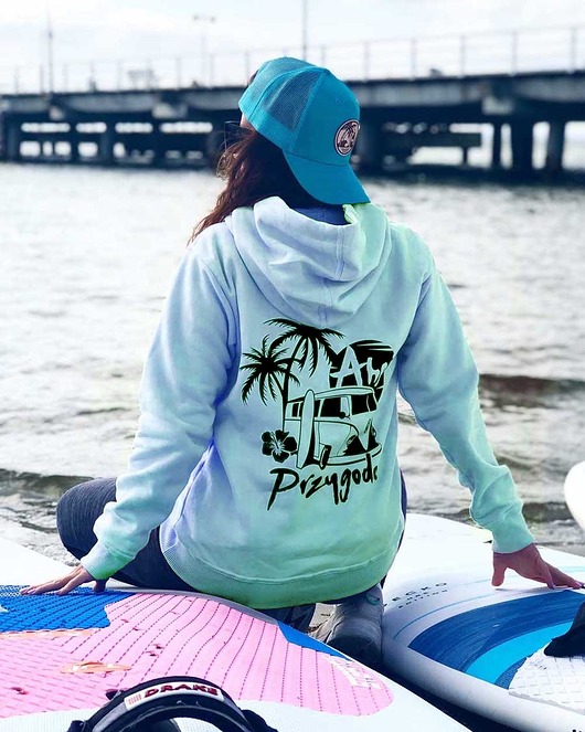 bluza z kapturem damska Błękitna bluza damska z kapturem Ahoj Przygodo