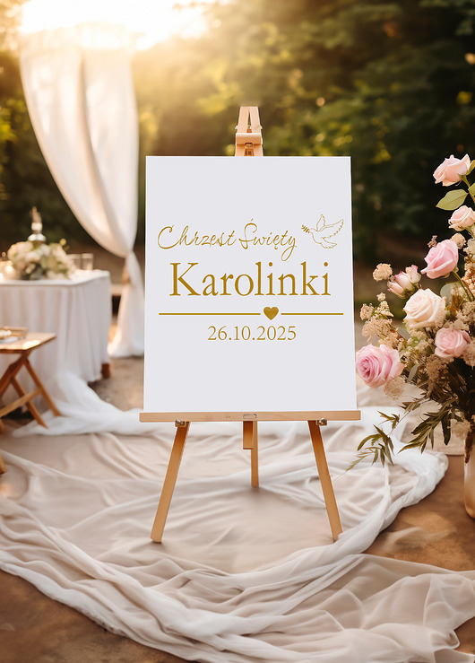 ozdoby na chrzest Naklejka na chrzest święty na ściankę imię dziecka 60x40 cm kolory