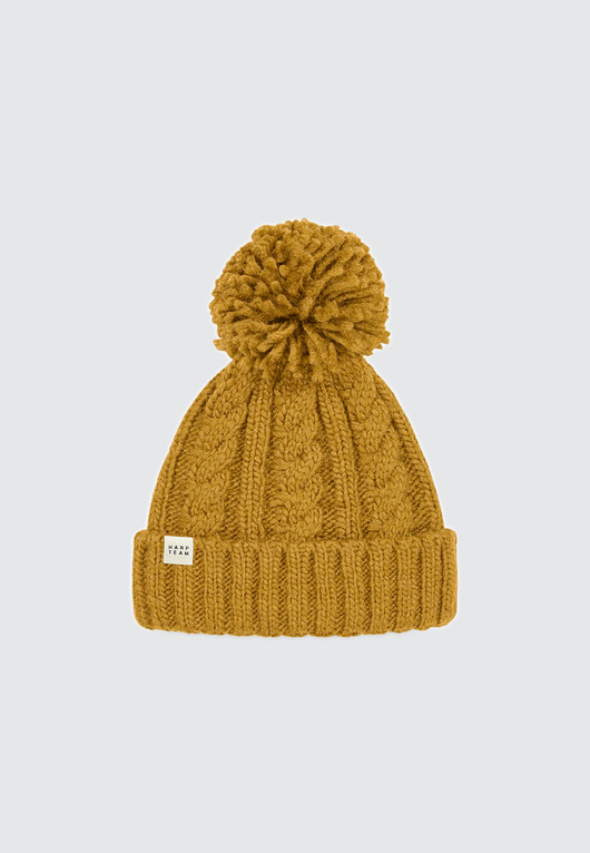 czapki damskie Czapka beanie w warkoczowy splot musztardowa