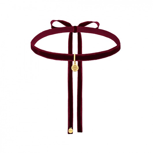 Bordowy aksamitny choker z rozetką  SOTHO