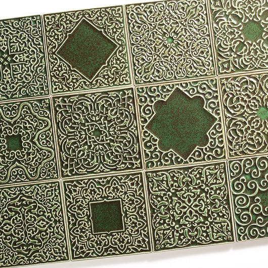 kafle i panele Kafle dwanaście ornamentów, zielonobrązowe.