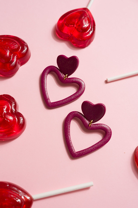 kolczyki z masy plastycznej Wiszące SERCA  edycja walentynkowa
